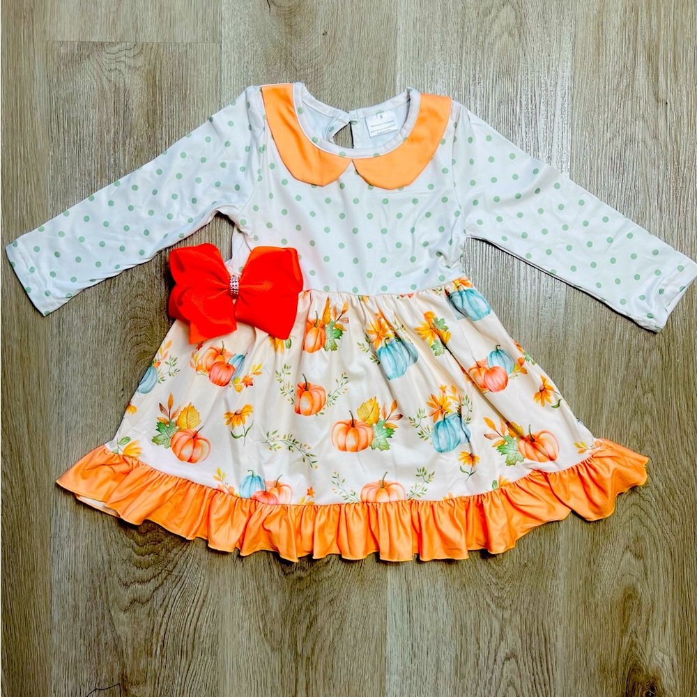 Girls Thanksgiving Fall Dress with Matching Bow (New)